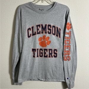 Champion Clemson Tigers Long Sleeve Gray Shirt Men’s Med Sleeve Text NCAA ACC